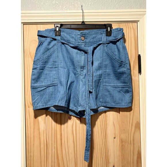 Old Navy Shorts Womens Size Large Chambray Front Tie Everyday High Waist Pockets - Picture 1 of 4